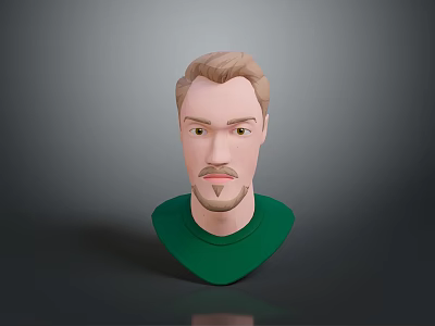 3D Model of Man With Light Brown Hair Beard and Green Shirt on Gray Background 3d model