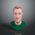 3D Model of Man With Light Brown Hair Beard and Green Shirt on Gray Background