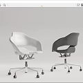 Modern Office Chair With White and Black Design Metal Base and Rolling Wheels