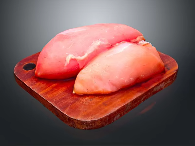 Fresh Raw Chicken Breast Fillets Placed On Wooden Cutting Board For Cooking 3d model