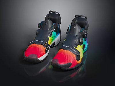 Modern Sports Shoes With Colorful Red Yellow Green Upper And Black Soles Design 3d model