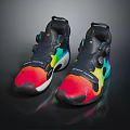 Modern Sports Shoes With Colorful Red Yellow Green Upper And Black Soles Design