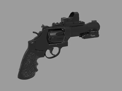 Tactical Black Revolver Weapon with Scope Attachment and Textured Grip Design 3d model