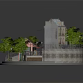 Cartoon Village Scene With Colorful Rooftops Trees Stone Path Stairs And Red Awnings