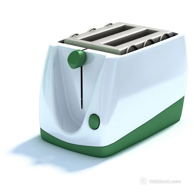 Modern White And Green Toaster Kitchen Appliance With Sleek Design And Knob 3d model 