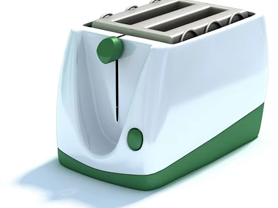 Modern White And Green Toaster Kitchen Appliance With Sleek Design And Knob 3d model
