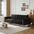 Black Velvet Two Seater Sofa with Silver Metal Legs and Wooden Coffee Table