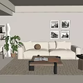 Modern Living Room Interior With Beige Sofa Coffee Table And Decorative Paintings
