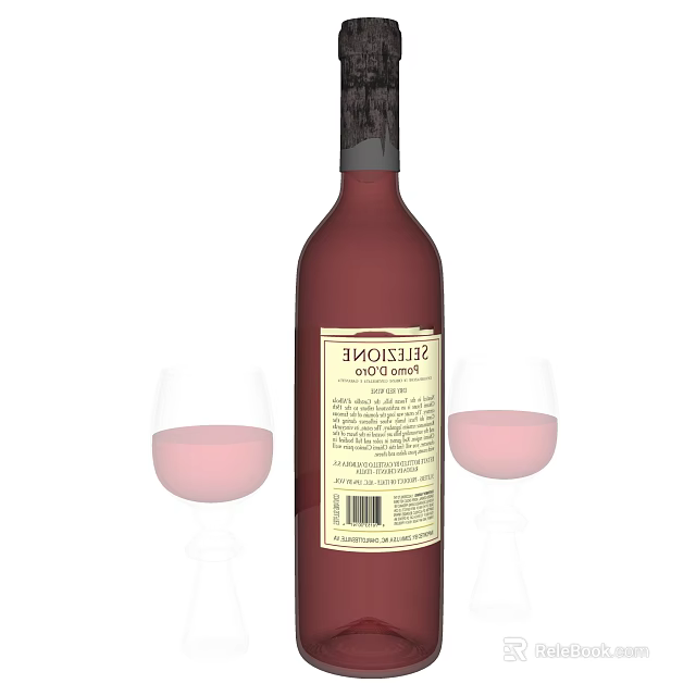 Elegant Wine Bottle With Label And Wine Glasses Filled With Pink Wine 3d model 