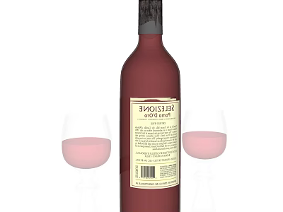 Elegant Wine Bottle With Label And Wine Glasses Filled With Pink Wine 3d model