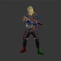 Sci Fi Game Character With Helmet Glowing Eyes In Tactical Outfit Holding Rifle Standing Pose
