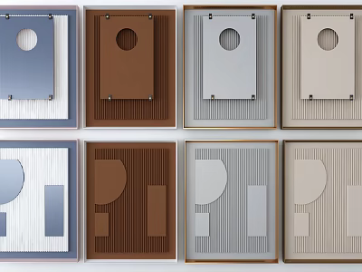Various Colored Geometric Decorative Panels With Framed Edges And Circular Cutouts 3d model