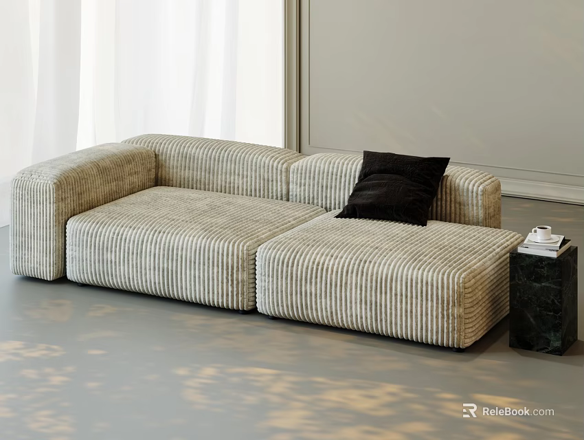 Leisure Sofa Set With Striped Design Black Cushion And Side Table In Modern Living Space 3d model 
