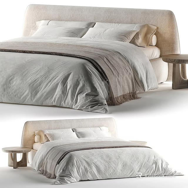 Modern Double Bed Interior Design Featuring Soft Bedding Pillows And Side Table 3d model 
