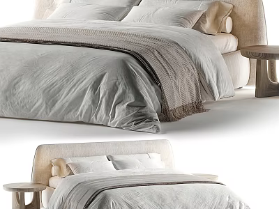 Modern Double Bed Interior Design Featuring Soft Bedding Pillows And Side Table 3d model