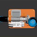 Electric Household Appliance With Orange Base Blue Funnel Transparent Parts And Blue Cup