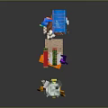 Pixel Art Train Among Diverse 3D Items