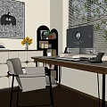 Vintage Study Middle Style Study Desk and Chair Combination Log Study 3d model