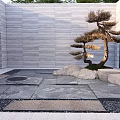 Modern Courtyard Garden With Styled Pine Tree Stone Paving And Rock Elements 3d model