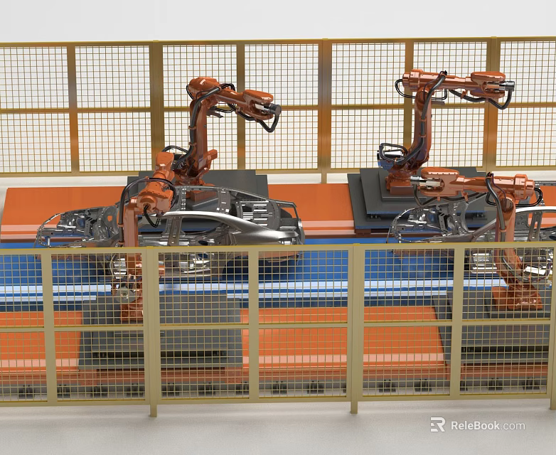 High Performance Industrial Equipment Featuring Robotic Arms on Automated Production Line 3d model 