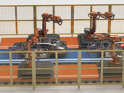 High Performance Industrial Equipment Featuring Robotic Arms on Automated Production Line 3d model