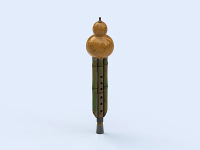 Gourd Shaped Musical Instrument With Green Tubes And Sound Holes Design 3d model