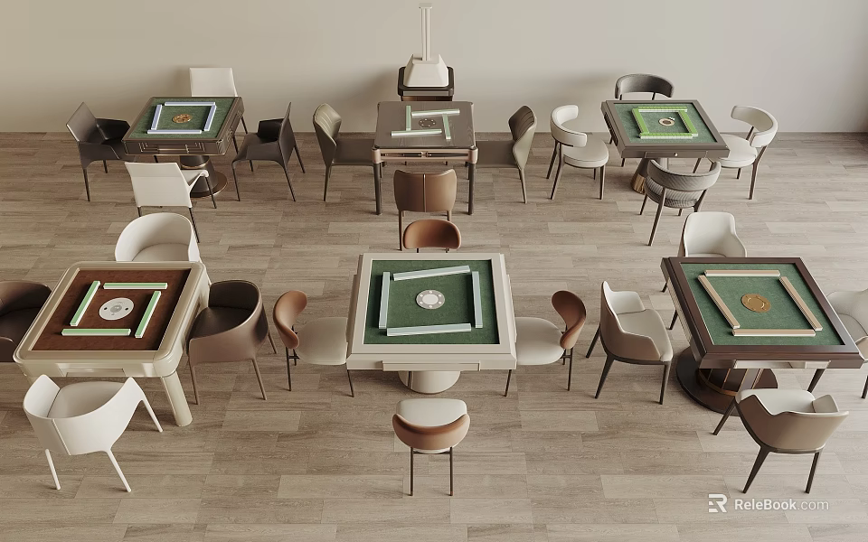 Modern Game Tables With Green Tabletops And Surrounding Chairs In Indoor Wooden Floor Setting 3d model 
