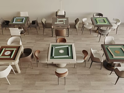 Modern Game Tables With Green Tabletops And Surrounding Chairs In Indoor Wooden Floor Setting 3d model