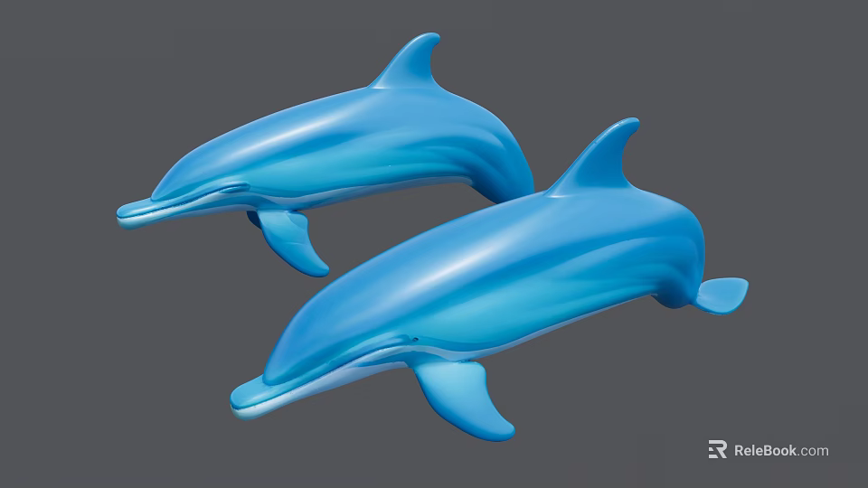 Two Blue Dolphins With Smooth Shiny Skin And Curved Dorsal Fins 3d model 