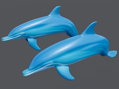 Two Blue Dolphins With Smooth Shiny Skin And Curved Dorsal Fins 3d model
