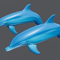 Two Blue Dolphins With Smooth Shiny Skin And Curved Dorsal Fins