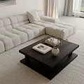 Modern Minimalist Light Toned Living And Dining Room With Cozy Sofa And Large Window Views