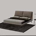 Modern Double Bed Interior With Upholstered Headboard Soft Bedding And Textured Rug 3d model
