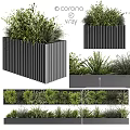 Black Ribbed Garden Planter With Lush Green Plants And Modern Design