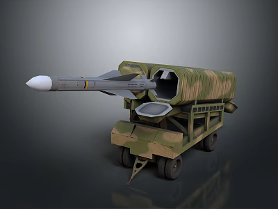 Military Missile Weapon On Camouflage Launch Vehicle With Mounted Launcher And White Warhead 3d model