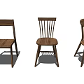 Three Modern Wooden Dining Chairs With Distinct Back Designs And Natural Wood Finish