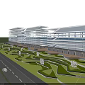 Modern Office Buildings Exterior With Glass Curtain Walls And Landscaped Gardens