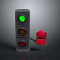 Traffic Light Equipment With Green Yellow Red Lights And Red Button Device 3d model