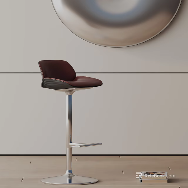 Modern Dark Red Leather Bar Chair With Sleek Metal Base And Minimalist Design 3d model 