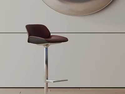 Modern Dark Red Leather Bar Chair With Sleek Metal Base And Minimalist Design 3d model