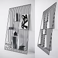 Modern Black Metal Frame Bookcase With Geometric Pattern Painting Books And Decorative Items