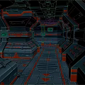 Cartoon Scene Futuristic Sci Fi Spaceship Interior With Blue Red Accents