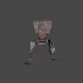 Mechanical Robot Character With Rusted Metal Armor Dynamic Walking Pose For Sci Fi Game Movie
