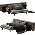 Modern Double Bed With Upholstered Headboard Neutral Tones Side Tables And Throws 3d model