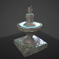 Garden Ornament Small Multi Tiered Stone Fountain With Square Base Water Basin And Spire Decoration