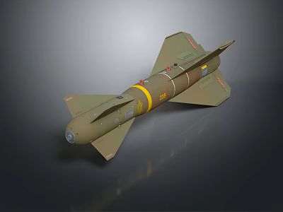Olive Green Missile With Yellow Stripes And Fins 3D Model Design 3d model