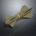 Olive Green Missile With Yellow Stripes And Fins 3D Model Design