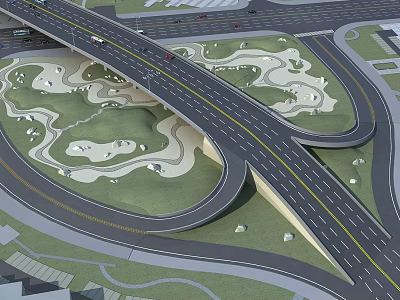 Efficient Modern Road Infrastructure Design Featuring Highway Interchange Loop Roads And Green Spaces 3d model