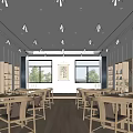Modern Spacious Office Interior With Wooden Tables Chairs Built in Bookshelves And Natural Light