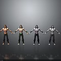 Four Character Models Standing Together With Different Outfits And Holding Hands 3d model